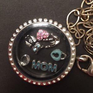 Origami Owl Locket Rhinestone with MOM charms Pink